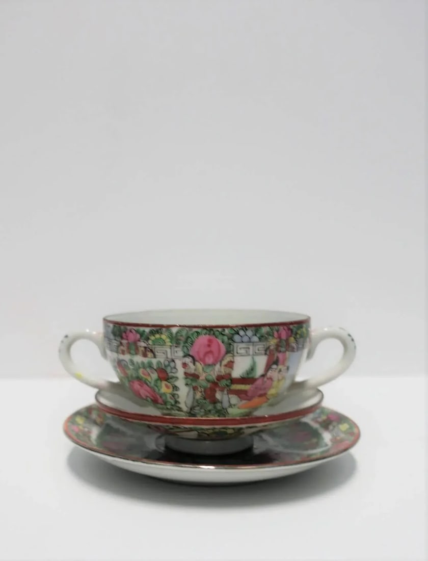 Vintage Famille Rose Tea Cup or Soup Set - 7