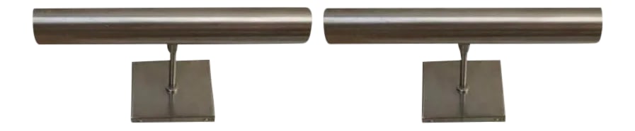 Modern Stainless Steel Sconces - a Pair: Single, pair or up to four pairs of swivel head stainless steel in matte nickel wall sconces with tilting and swivel capability as picture frame painting lamps, wall washes very simple, subtle and