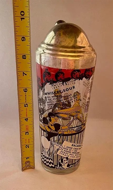 Mid 20th Century Hazel-Atlas "Gay '90s" Glass Cocktail Shaker With Recipes - 10
