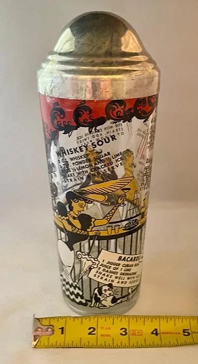 Mid 20th Century Hazel-Atlas "Gay '90s" Glass Cocktail Shaker With Recipes - 11