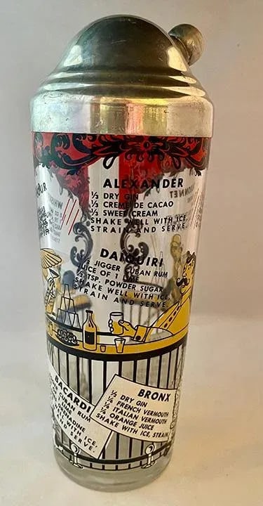 Mid 20th Century Hazel-Atlas "Gay '90s" Glass Cocktail Shaker With Recipes - 2