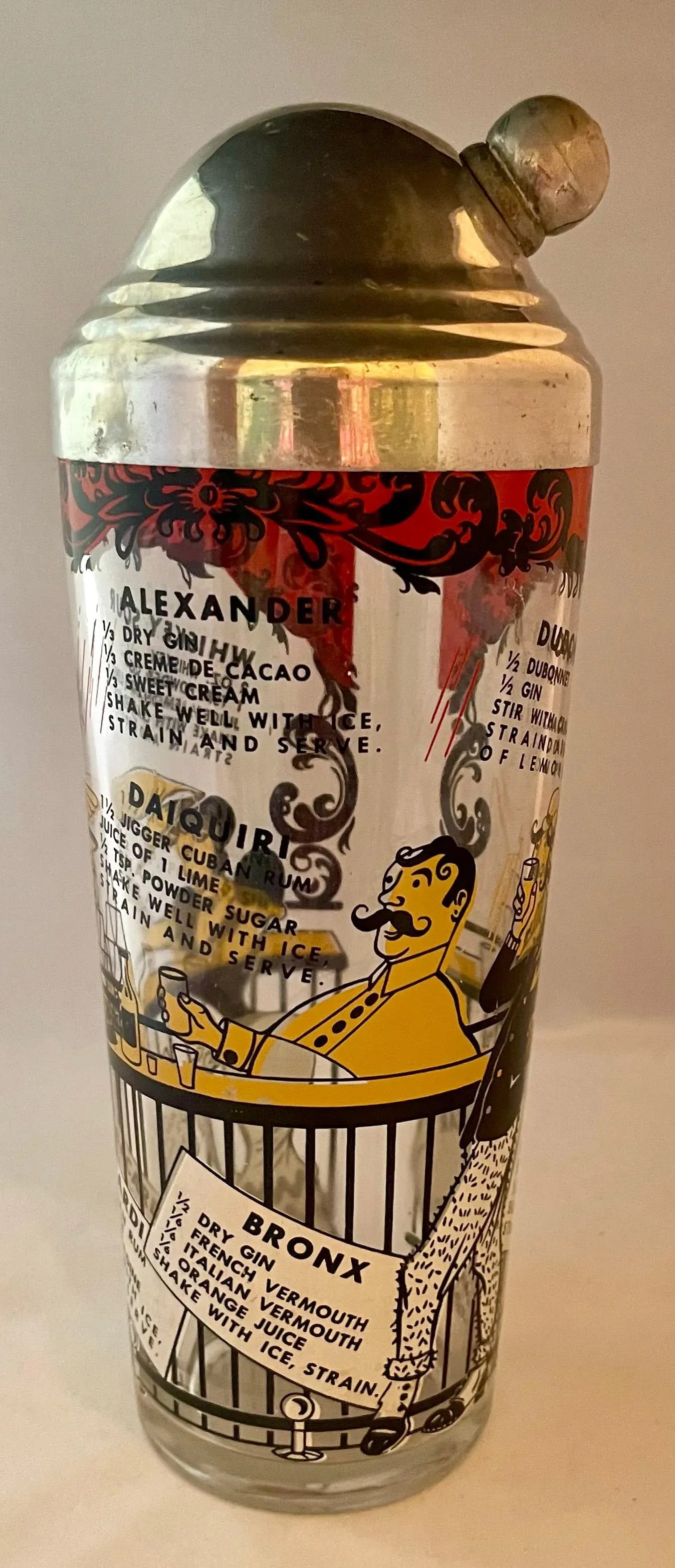 Mid 20th Century Hazel-Atlas "Gay '90s" Glass Cocktail Shaker With Recipes - 3