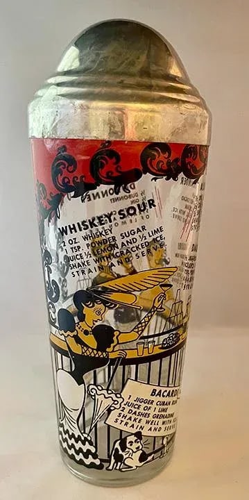 Mid 20th Century Hazel-Atlas "Gay '90s" Glass Cocktail Shaker With Recipes - 4