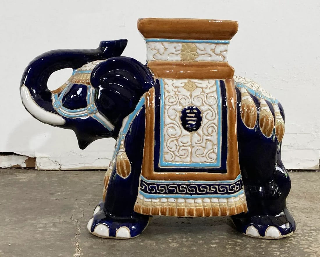 Vintage Colorful Ceramic Elephant Garden Stool - 2