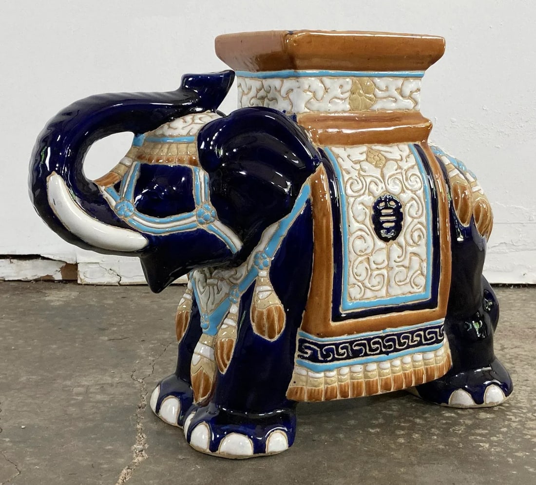 Vintage Colorful Ceramic Elephant Garden Stool - 3