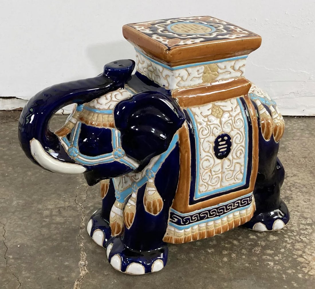Vintage Colorful Ceramic Elephant Garden Stool - 4