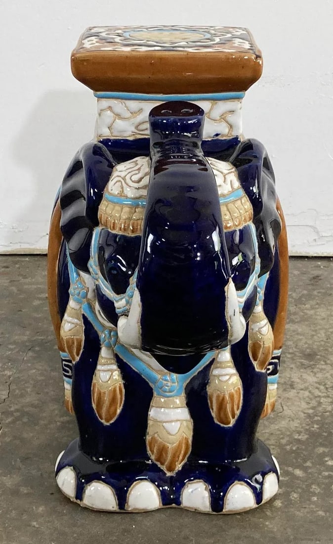 Vintage Colorful Ceramic Elephant Garden Stool - 5