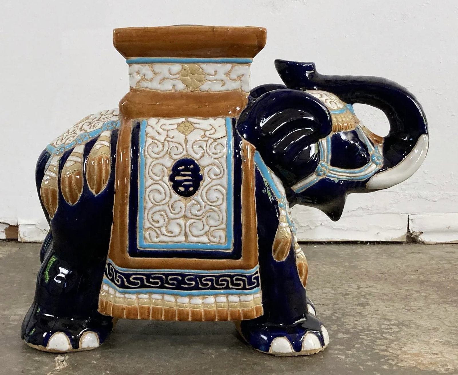 Vintage Colorful Ceramic Elephant Garden Stool - 6
