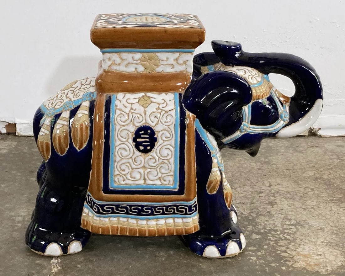 Vintage Colorful Ceramic Elephant Garden Stool - 7