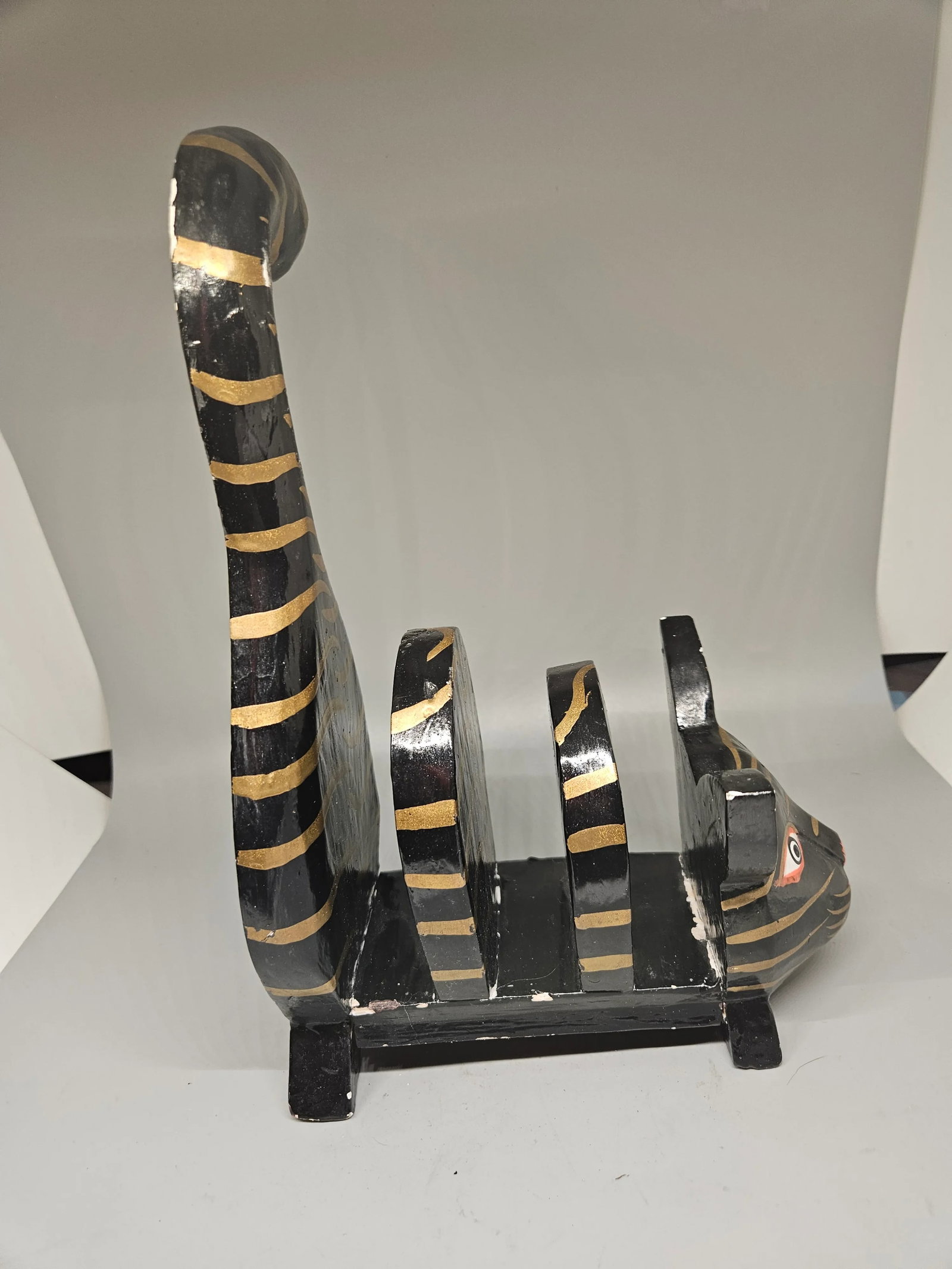 Vintage Indonesian Wooden Cat Letter Holder - 4