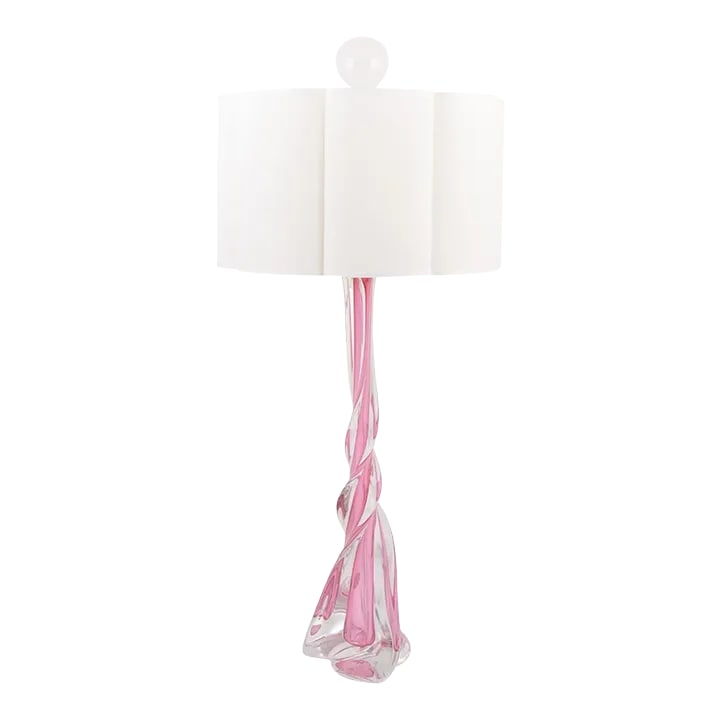 1960s Oversized Val. St. Lambert Art Glass Lamp: This lamp is one of the largest examples of a Val St. Lambert art glass lamp we have ever seen. A beautiful rouge pink interior twists upward in conjunction with clear glass to create a truly stunning