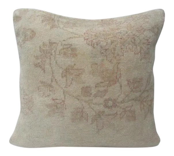 Turkish Decorative Floral Handmade Pillow: This is a pillow cover made from a vintage kilim rug. The piece was properly washed and ready to use. Pillow inserts not included. Condition: Alterations: Original Condition Unaltered Imperfections: