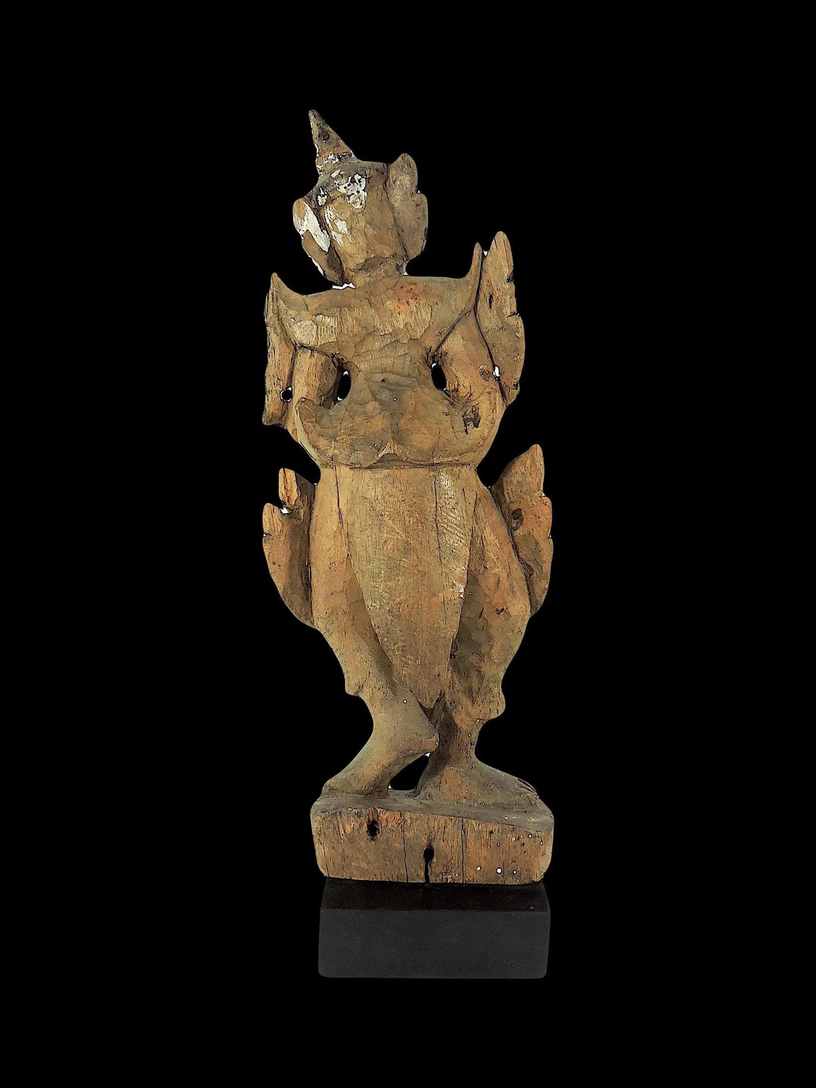 Late 19th Century Antique 'Teppanom' Temple Angel, Mounted Wood Statue Figure (Thailand) - 6
