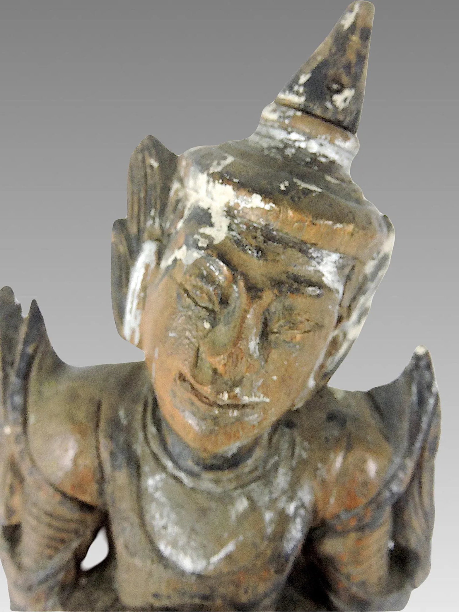 Late 19th Century Antique 'Teppanom' Temple Angel, Mounted Wood Statue Figure (Thailand) - 9