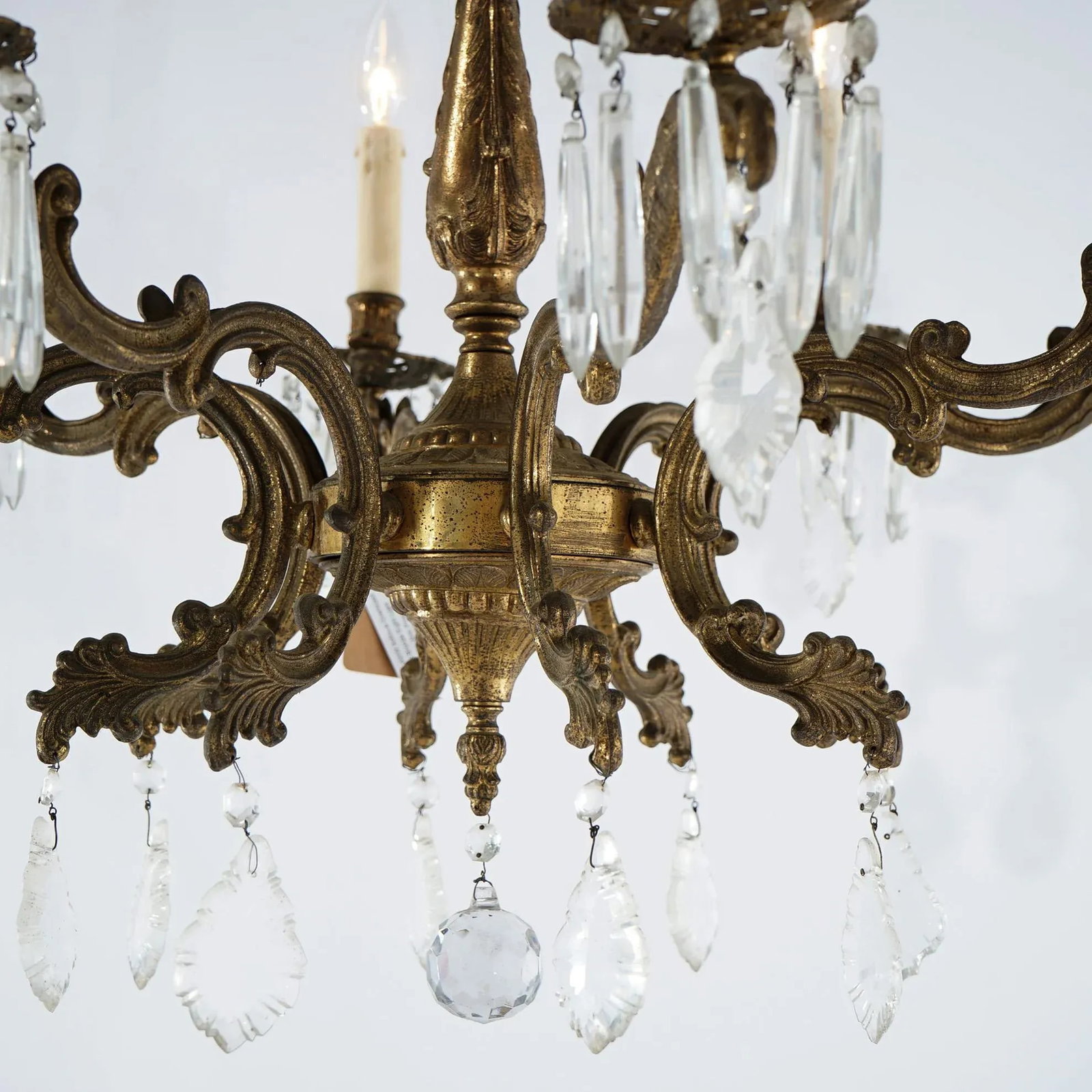 Oversized Antique French Style Brass, Bronze & Crystal 8-Light Chandelier Circa 1940 - 10