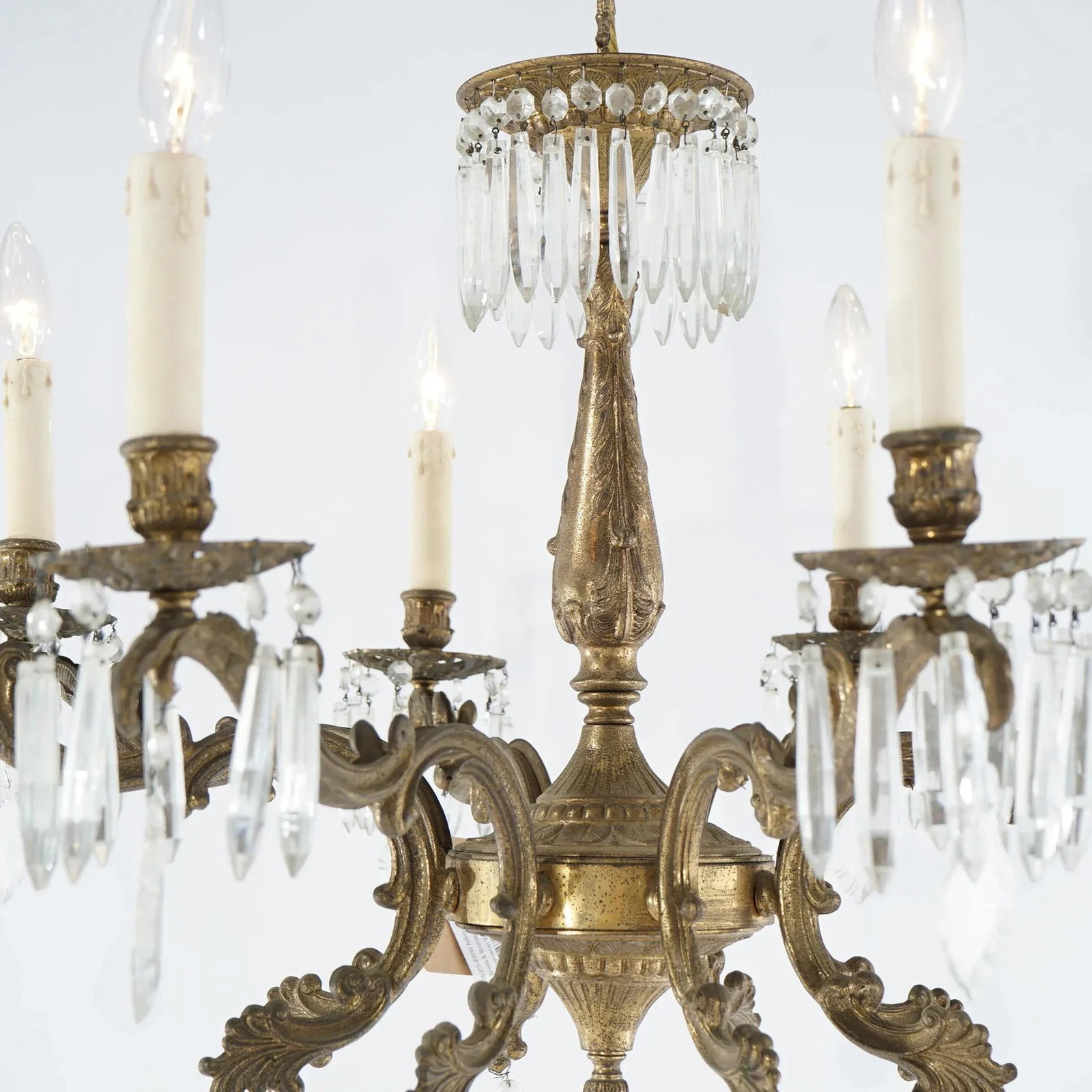 Oversized Antique French Style Brass, Bronze & Crystal 8-Light Chandelier Circa 1940 - 2