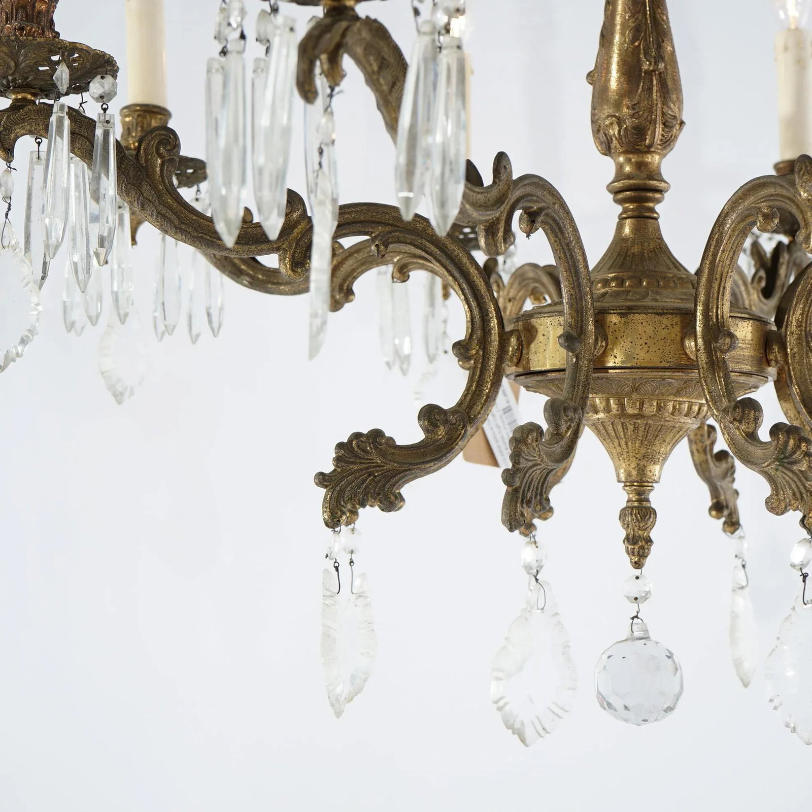 Oversized Antique French Style Brass, Bronze & Crystal 8-Light Chandelier Circa 1940 - 3