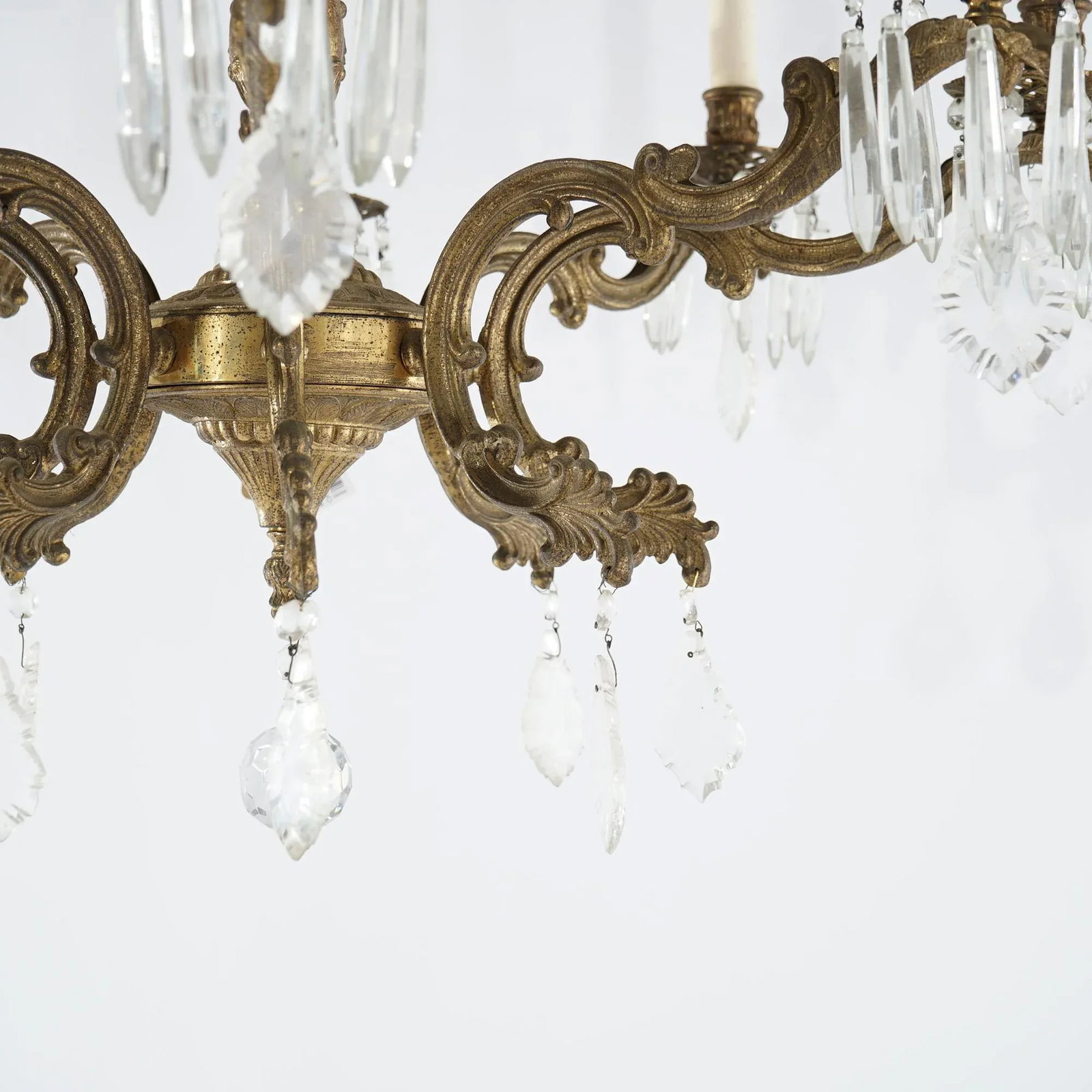 Oversized Antique French Style Brass, Bronze & Crystal 8-Light Chandelier Circa 1940 - 9