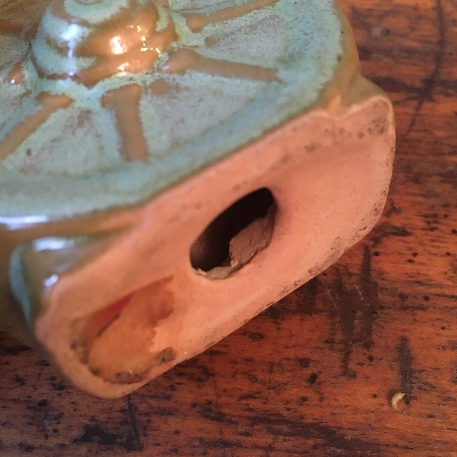 Vintage Green and Brown Frankoma Wagon Wheel Salt/Pepper Shaker - 3