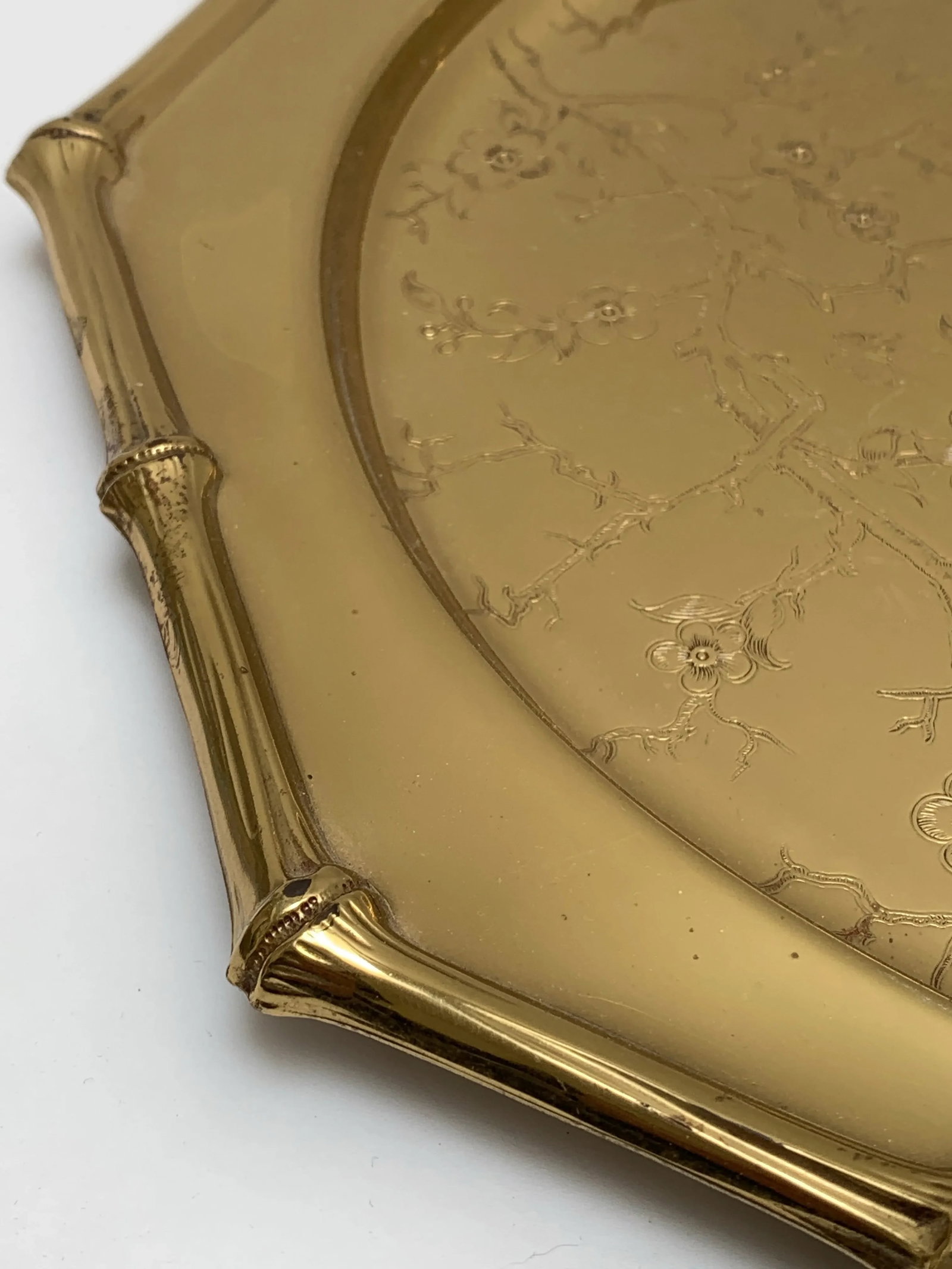Vintage Brass Cherry Blossom Bamboo Patterned Decor Tray - 3