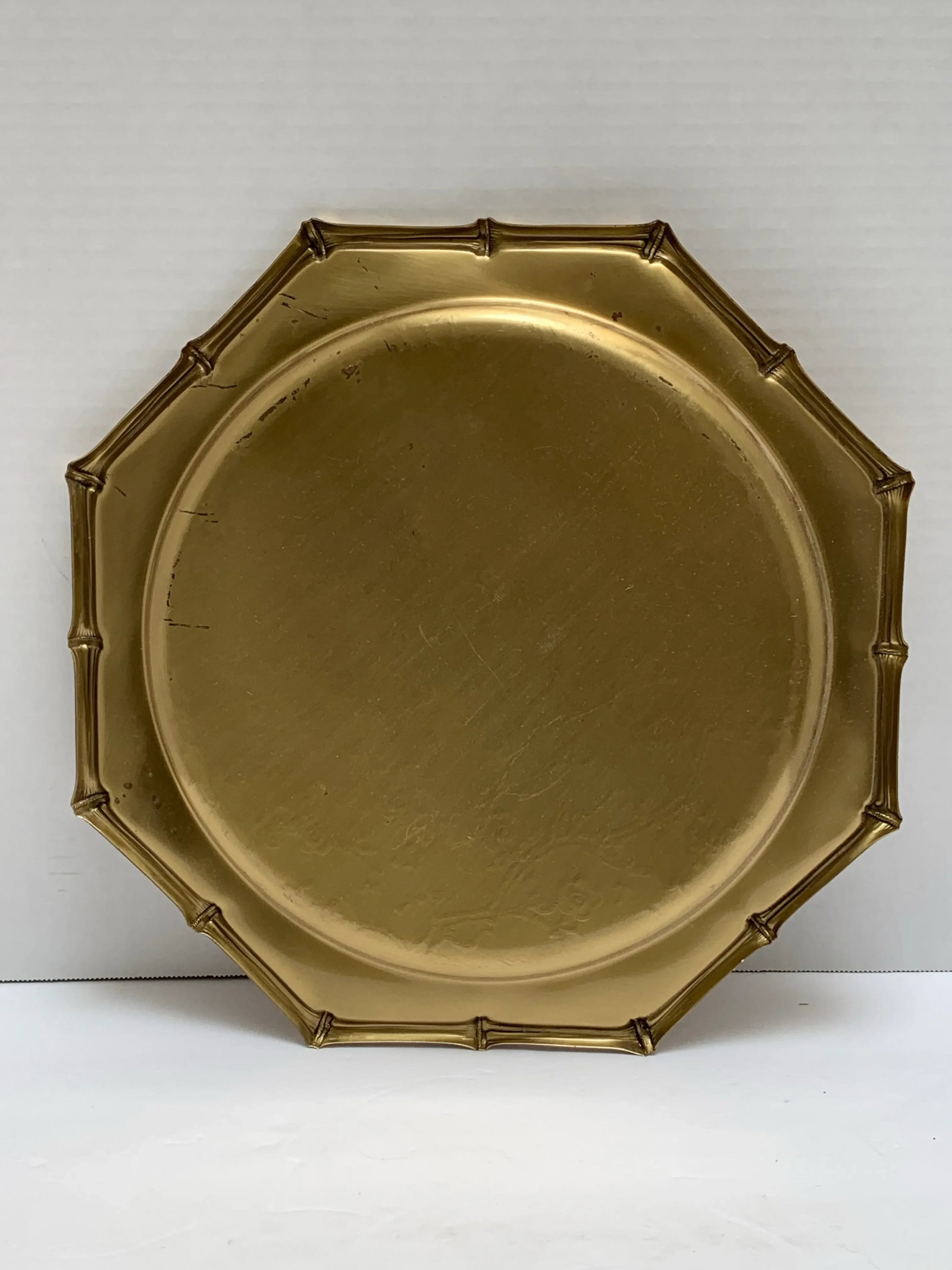 Vintage Brass Cherry Blossom Bamboo Patterned Decor Tray - 4