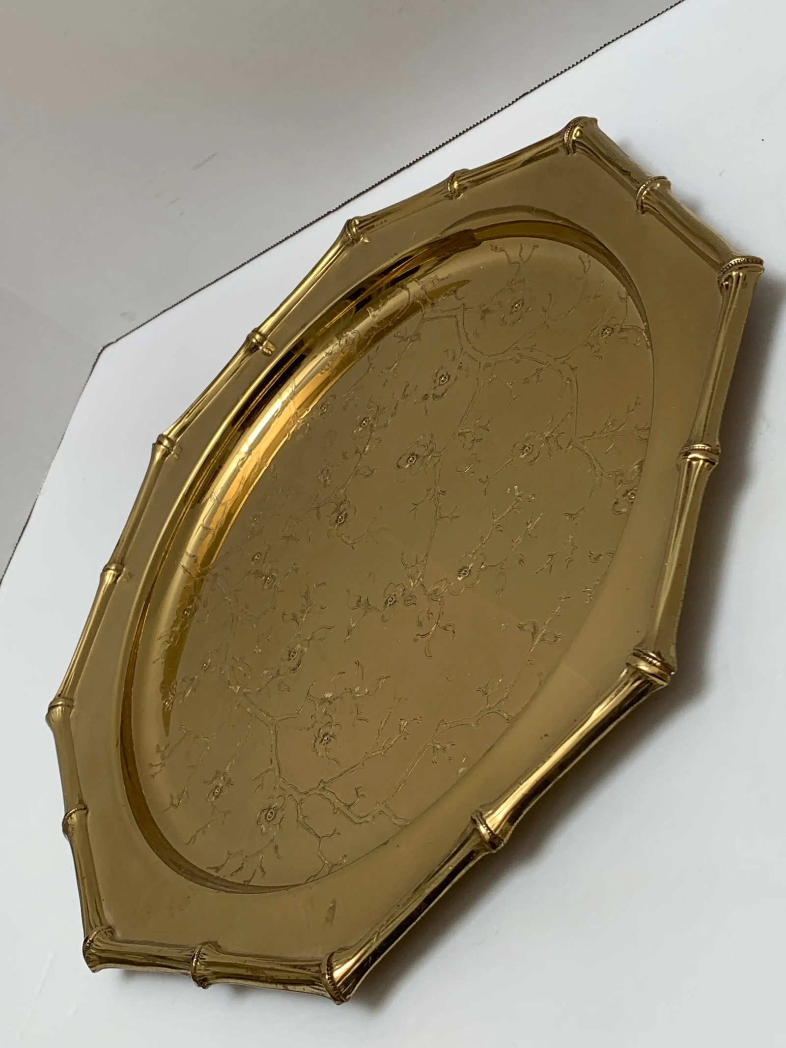 Vintage Brass Cherry Blossom Bamboo Patterned Decor Tray - 5