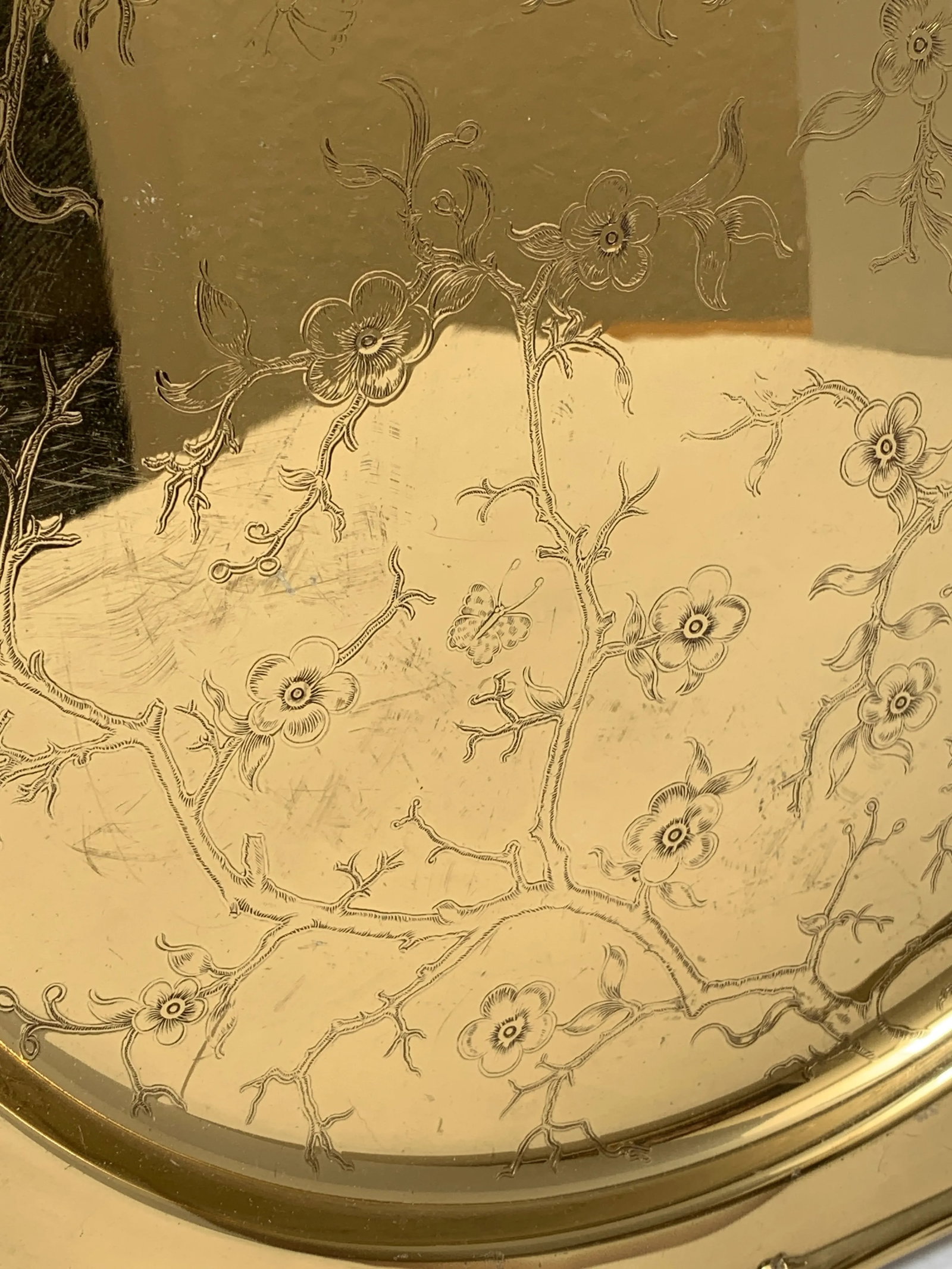 Vintage Brass Cherry Blossom Bamboo Patterned Decor Tray - 8