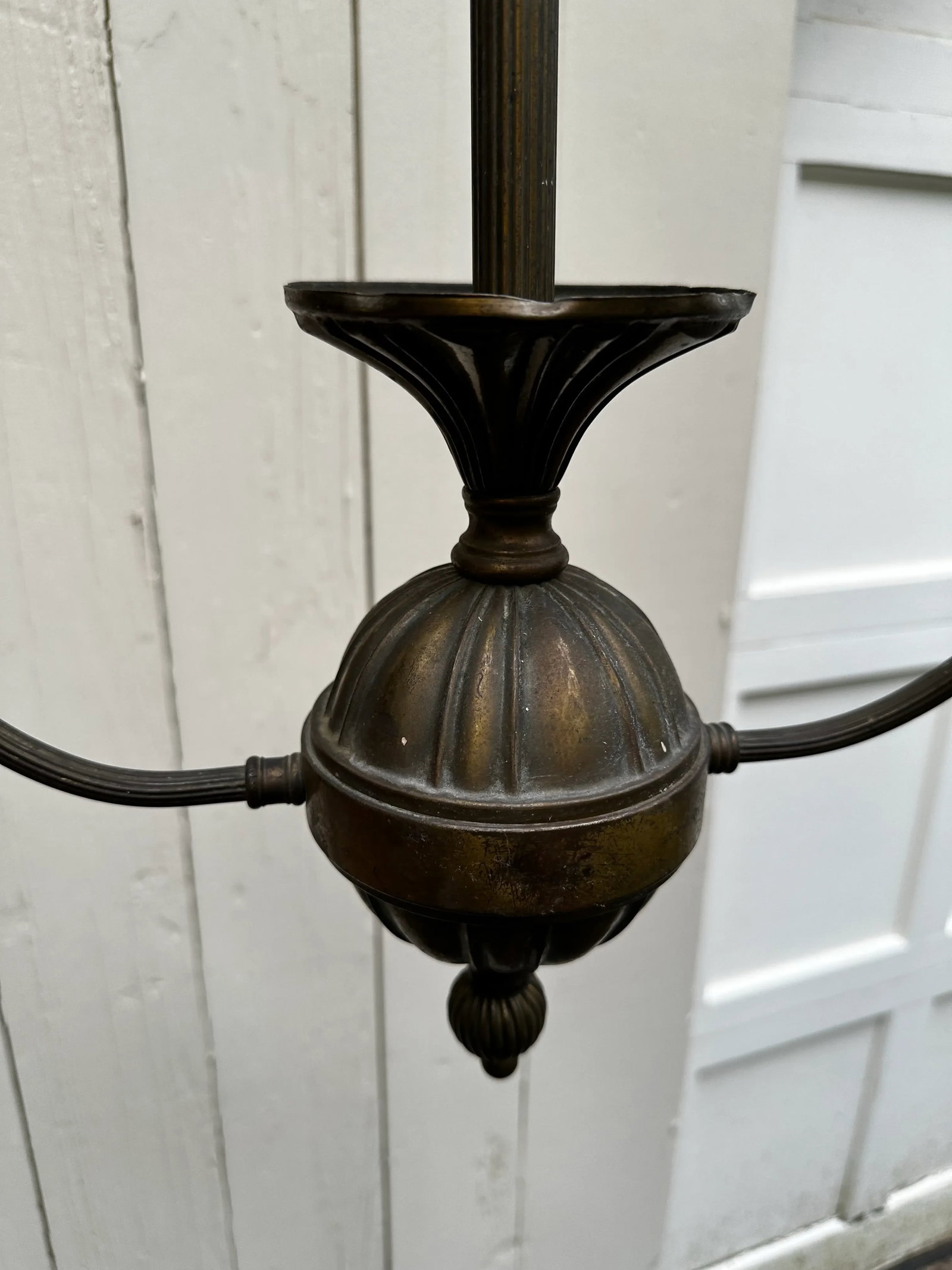Vintage Two Arm Brass Sheffield Style Chandelier With Stencil Etched Shades - 2