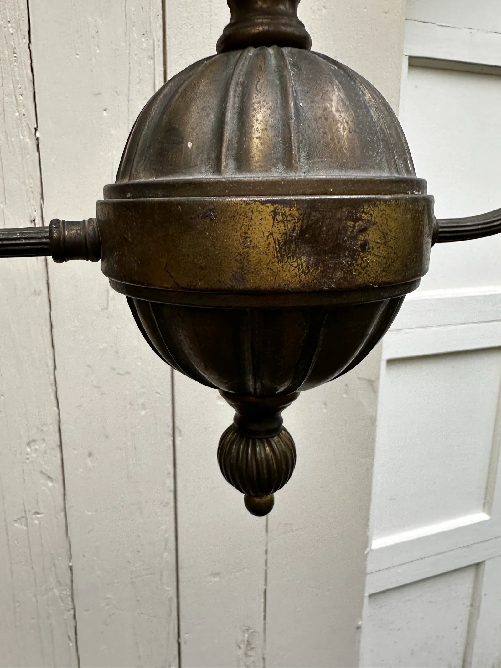 Vintage Two Arm Brass Sheffield Style Chandelier With Stencil Etched Shades - 6