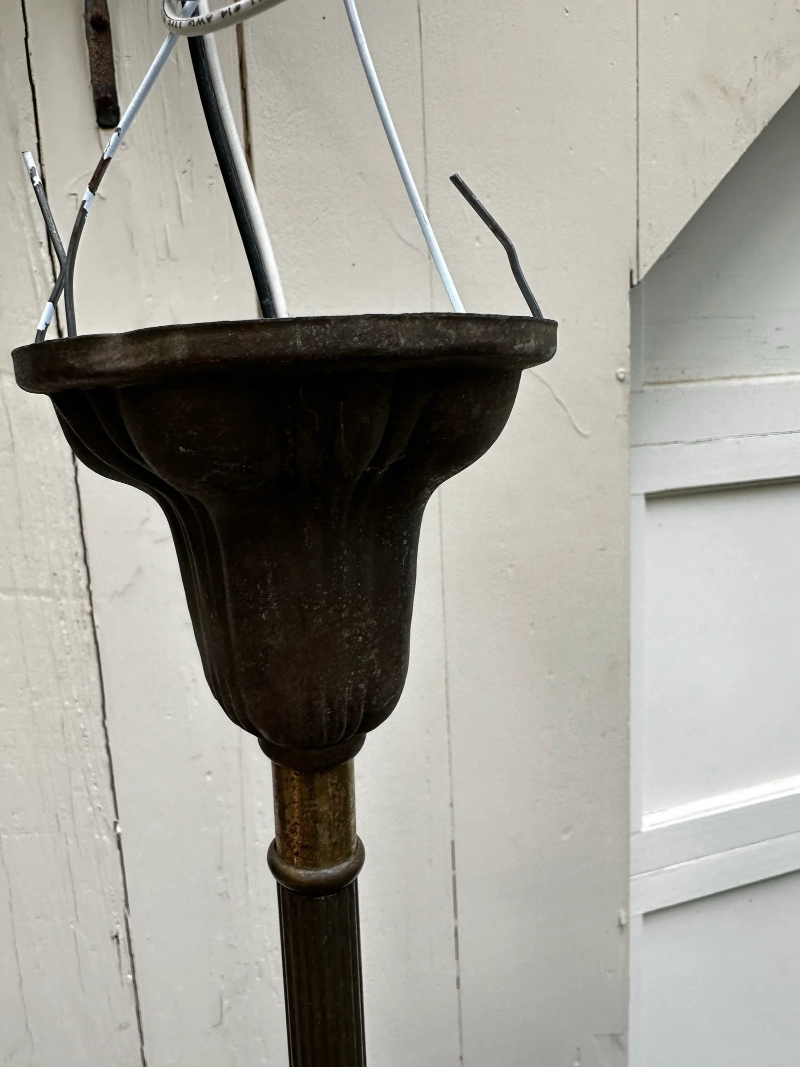 Vintage Two Arm Brass Sheffield Style Chandelier With Stencil Etched Shades - 7