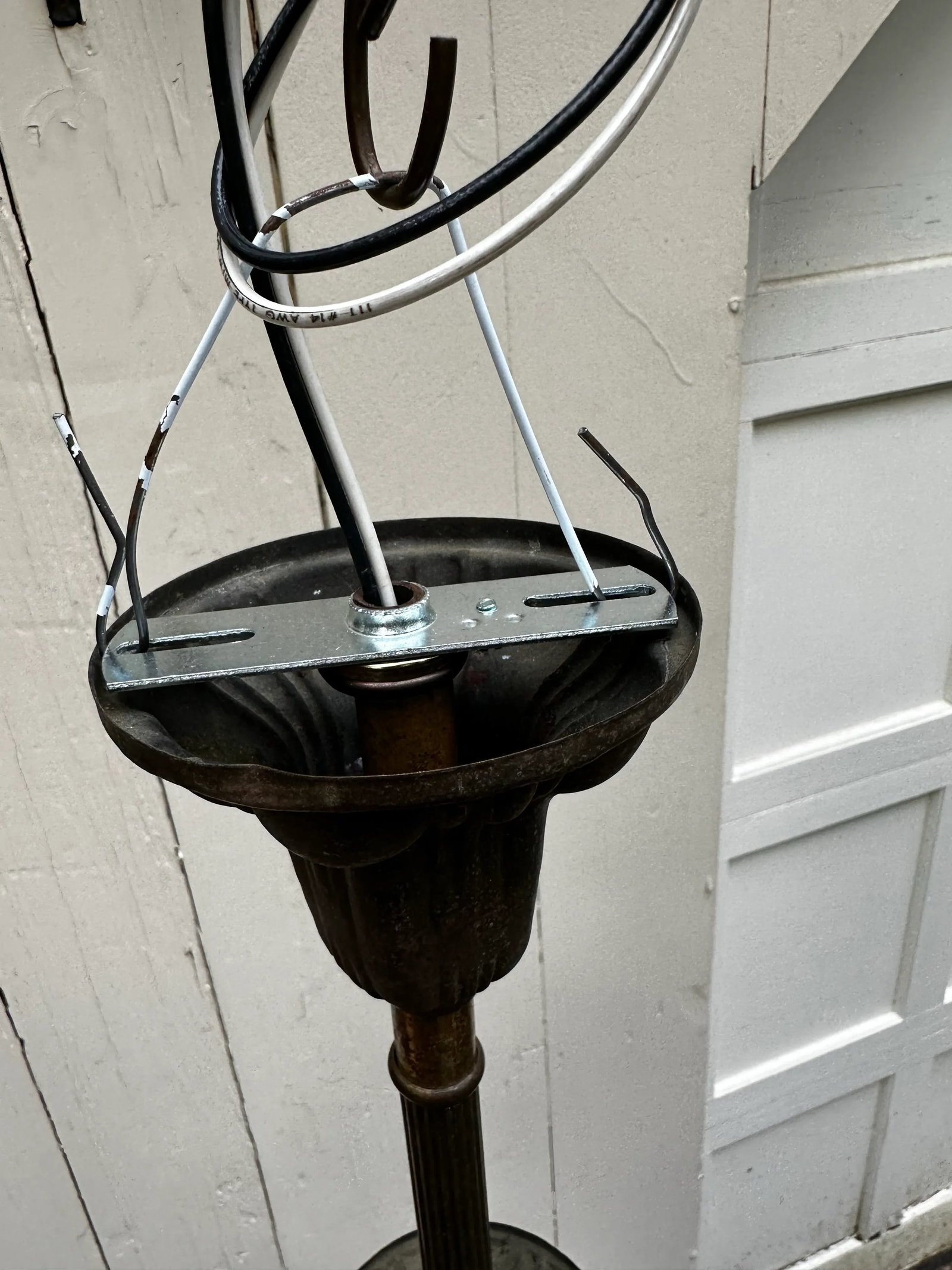 Vintage Two Arm Brass Sheffield Style Chandelier With Stencil Etched Shades - 8