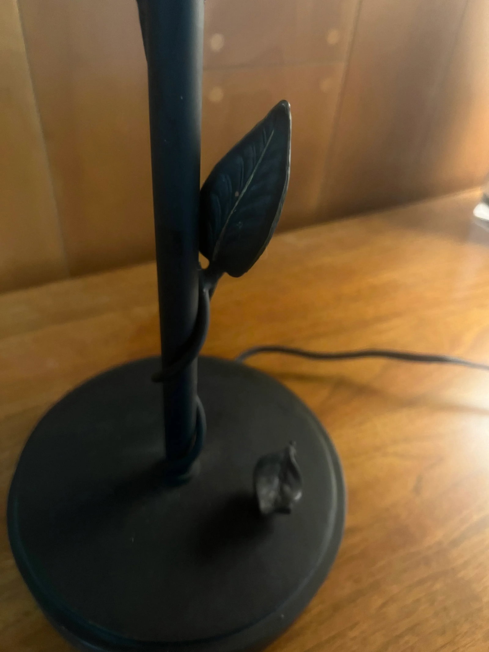 Vintage Wrought Iron Branch/Leaf Lamp With Golden String Shade - 11