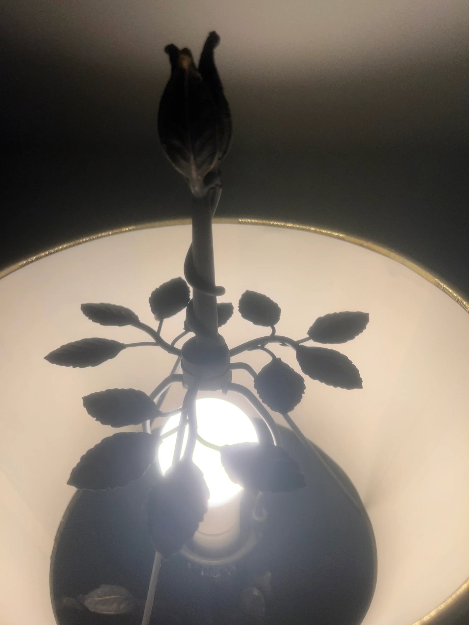 Vintage Wrought Iron Branch/Leaf Lamp With Golden String Shade - 5