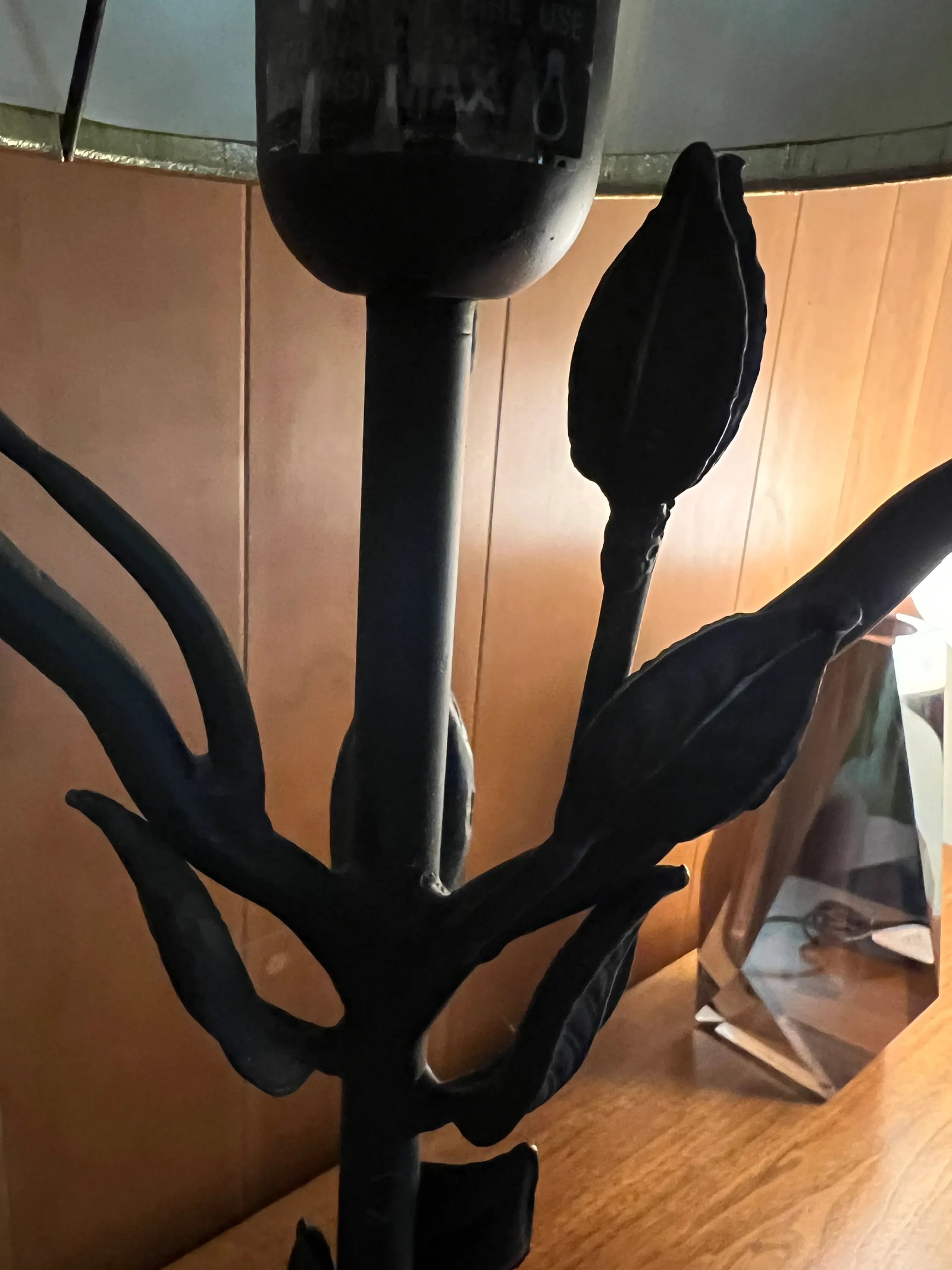 Vintage Wrought Iron Branch/Leaf Lamp With Golden String Shade - 9