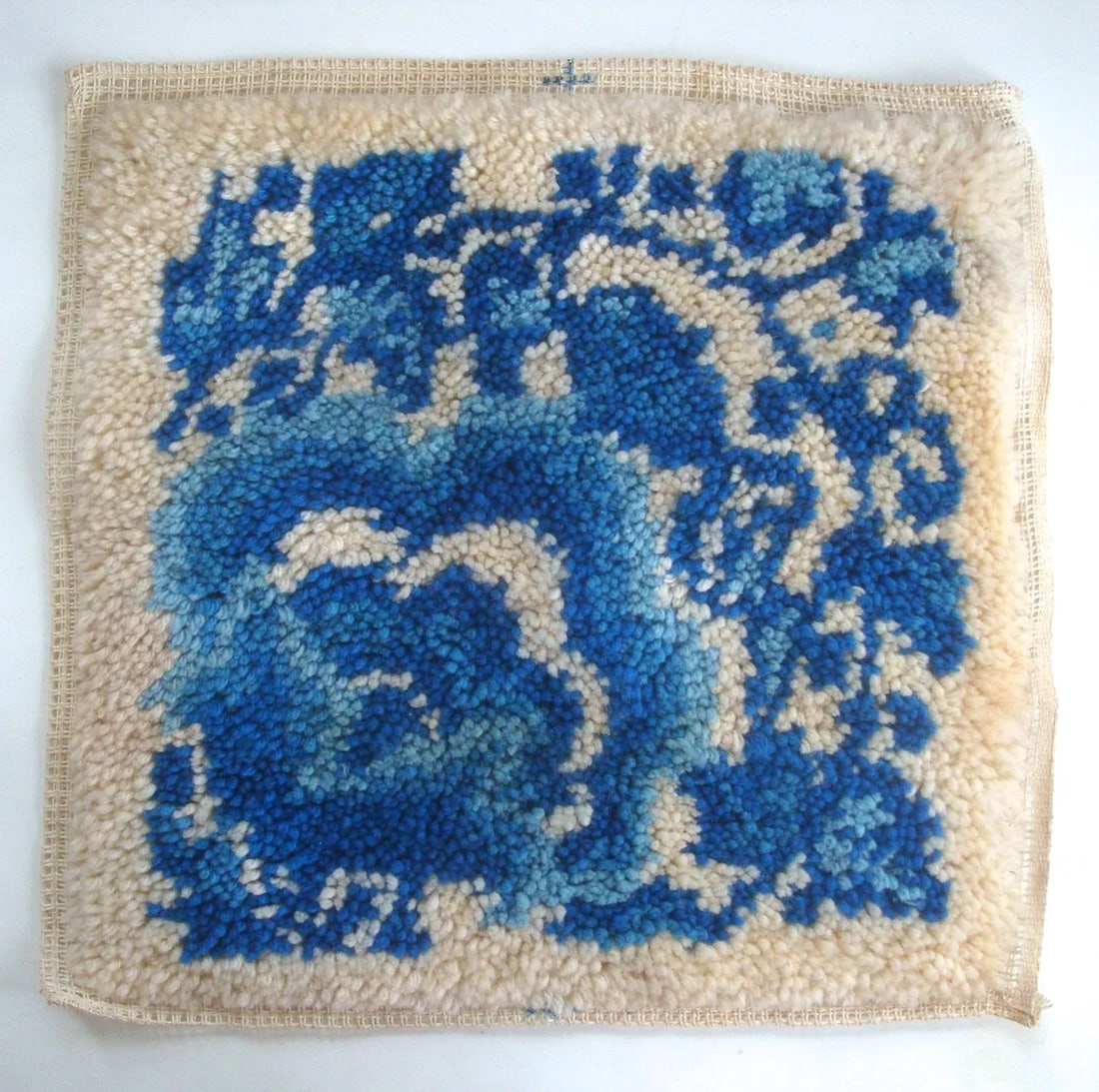 Chinoiserie Blue and White Yarn Textile Wall Art or Pillow - 6