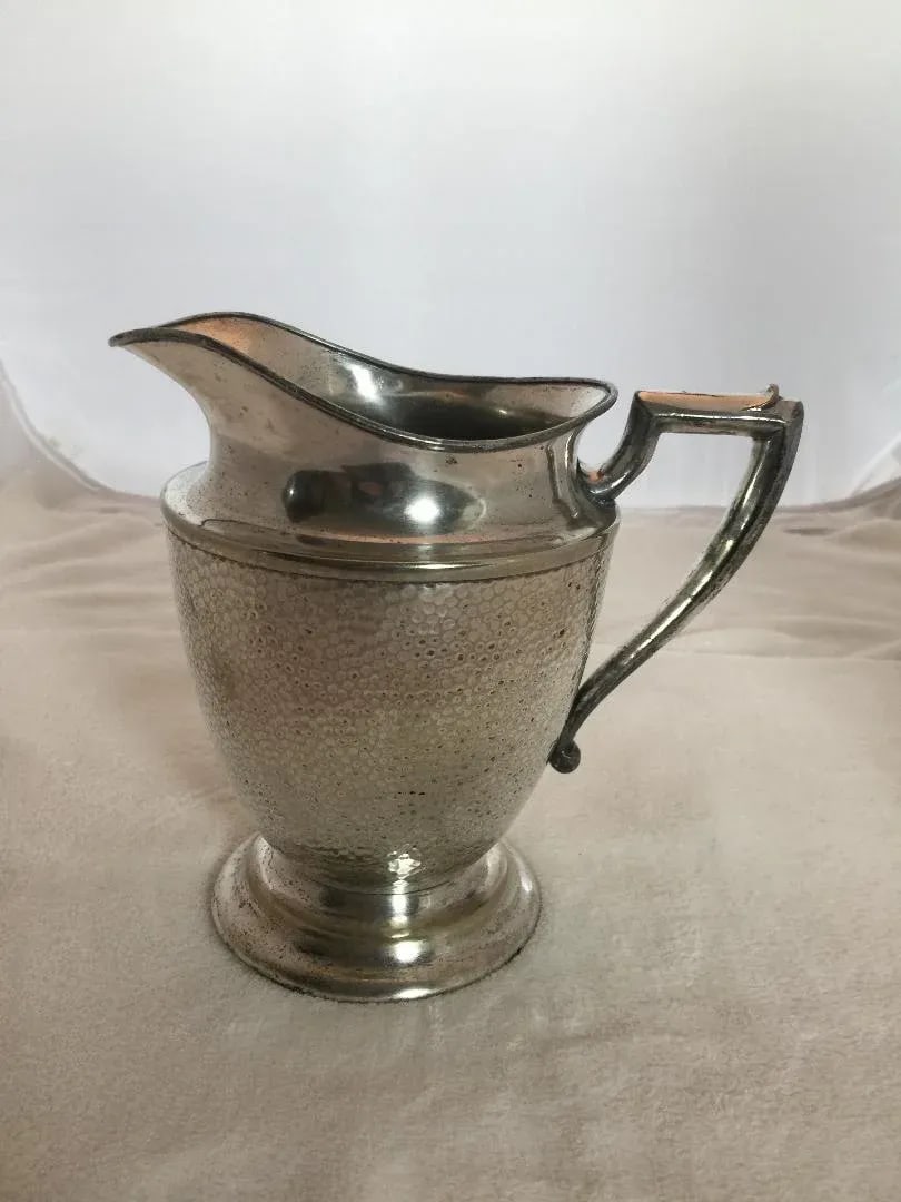 Vintage Art Deco Nickel Hammered Silver Plate Water Pitcher - 7
