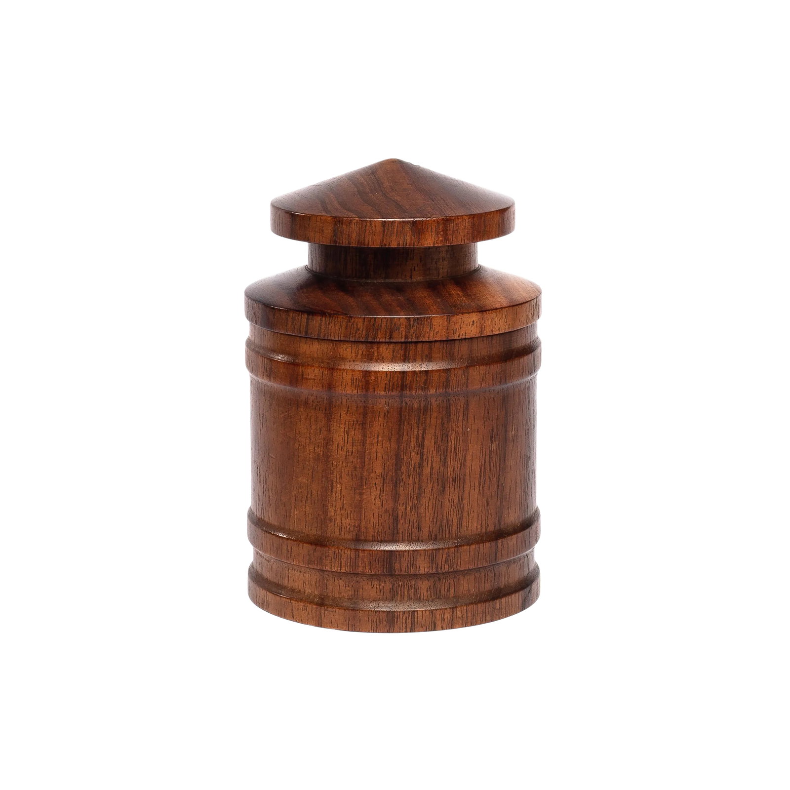 Vintage Lidded Walnut Canister, 1970s: Unusual small walnut lidded canister. So handsome! Condition: Alterations: Original Condition Unaltered Imperfections: Some Imperfections Condition Notes: great condition Materials & Techniques:
