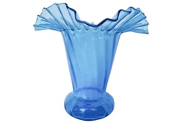 Mid-Century Fluted Blue Flower-Expression Vase: Mid-century fluted flower-expression vase in cobalt blue, unmarked. Condition: Alterations: Original Condition Unaltered Imperfections: Some Imperfections Condition Notes: Excellent - Minor wear