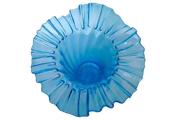Mid-Century Fluted Blue Flower-Expression Vase - 2