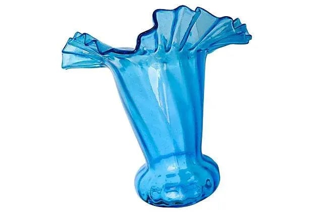 Mid-Century Fluted Blue Flower-Expression Vase - 4