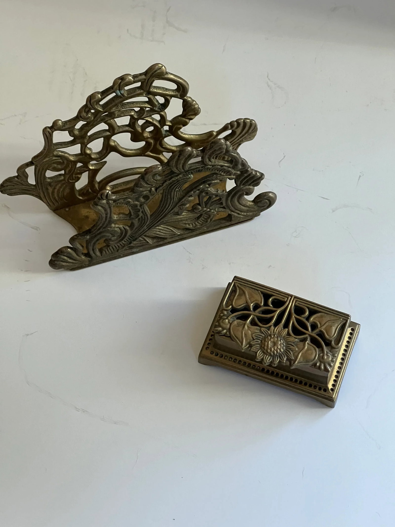 Art Deco Brass Letter Holder & Stamp Box - 3