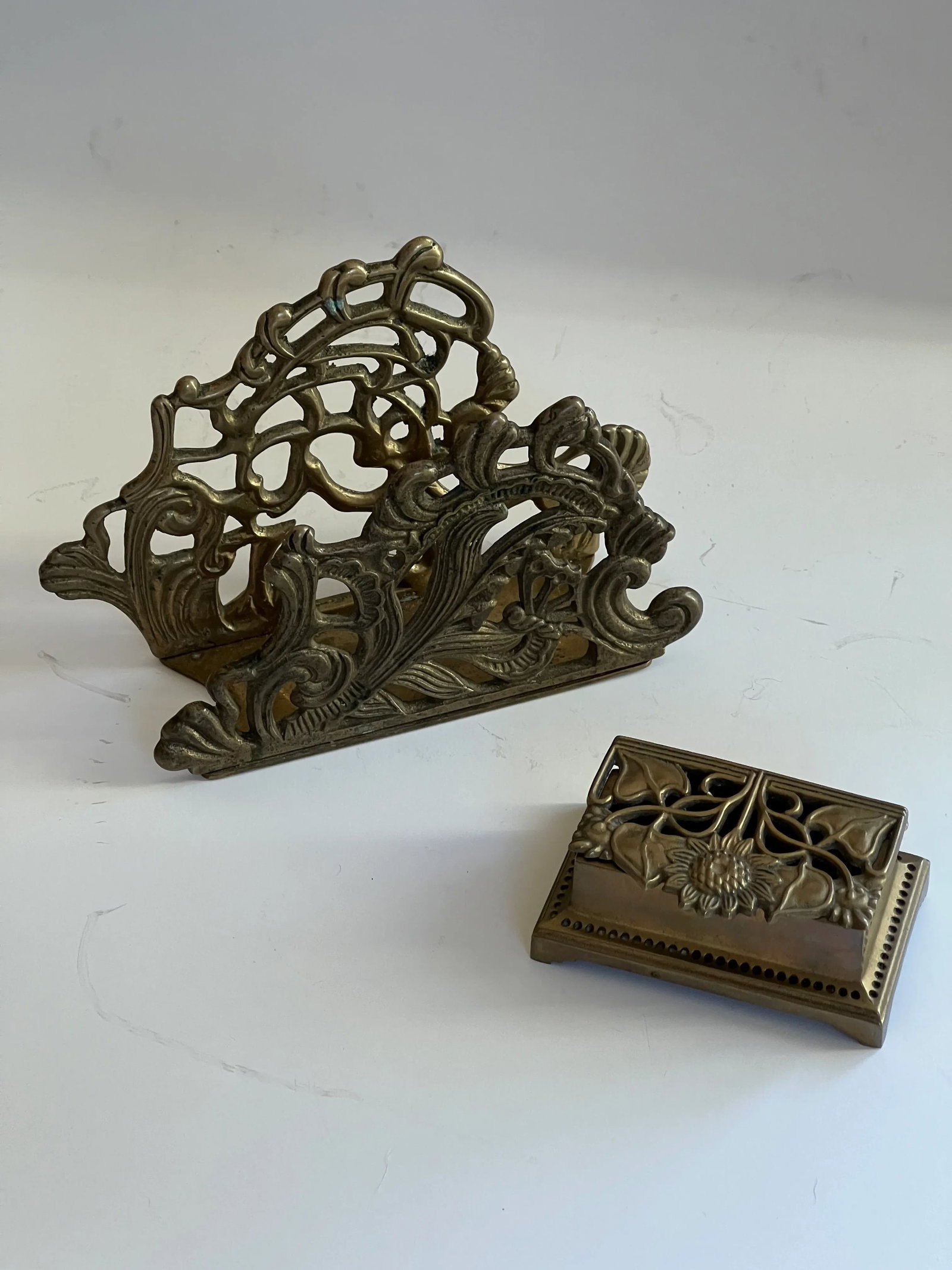 Art Deco Brass Letter Holder & Stamp Box - 5