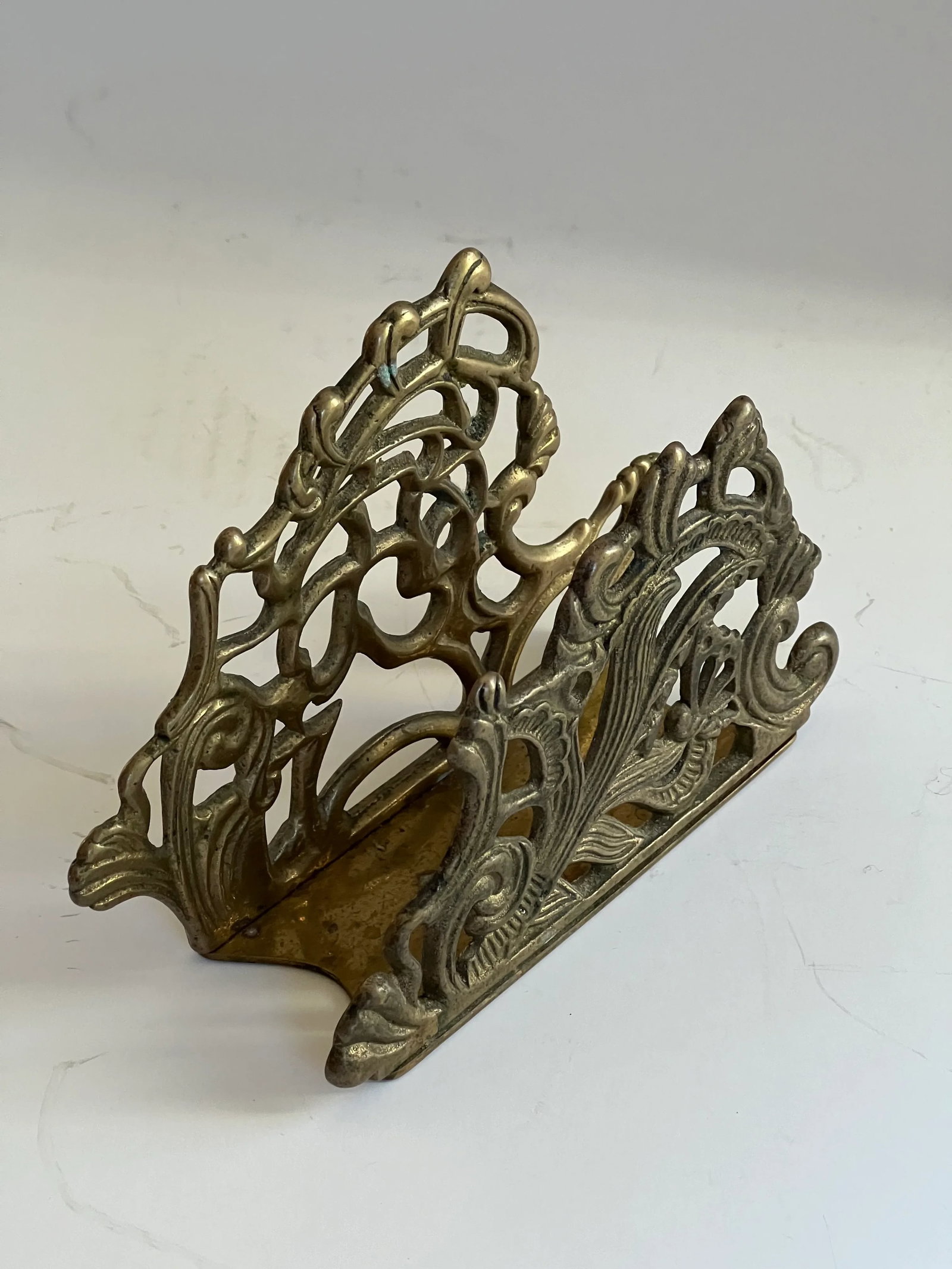 Art Deco Brass Letter Holder & Stamp Box - 6
