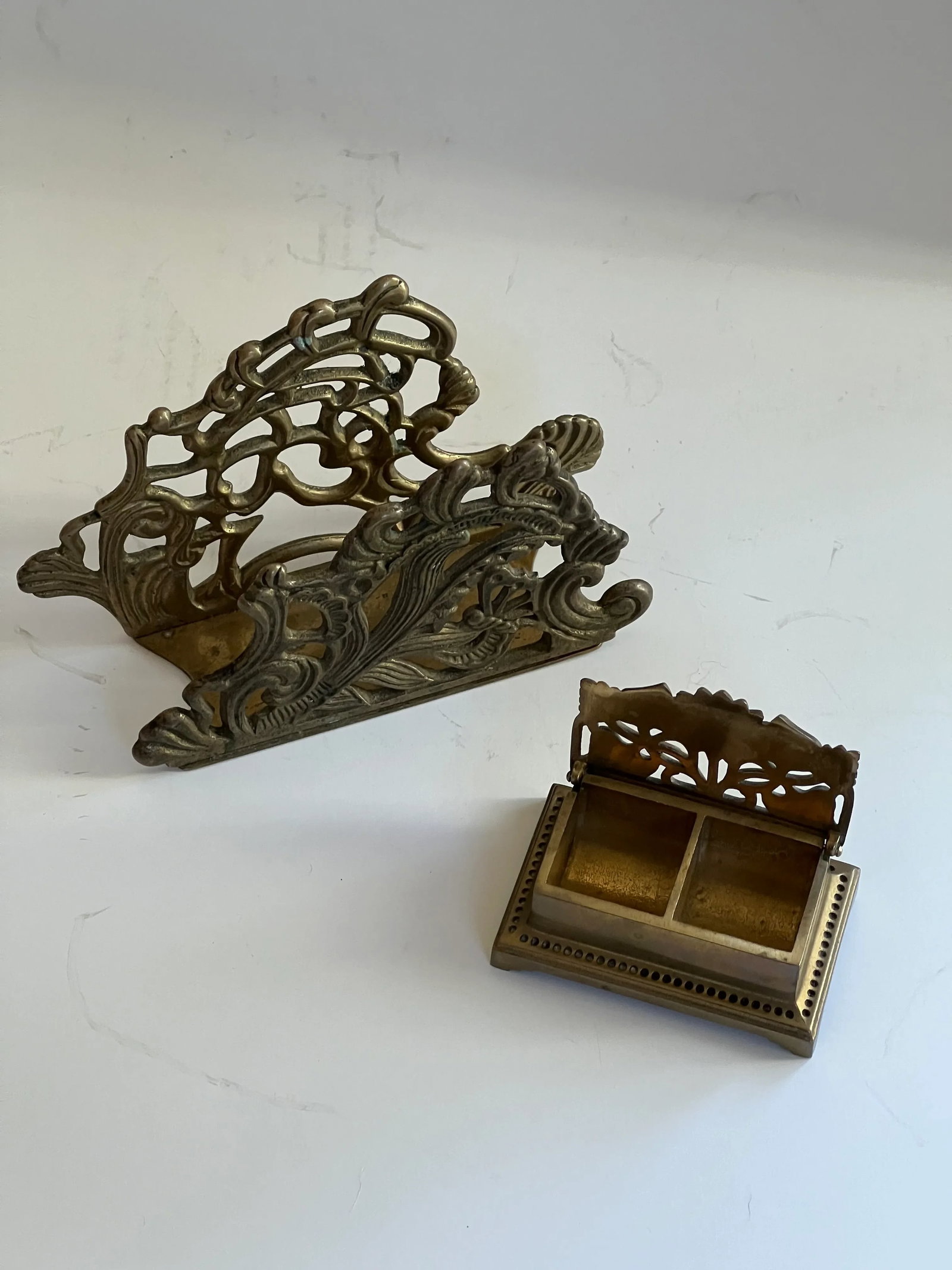 Art Deco Brass Letter Holder & Stamp Box - 7