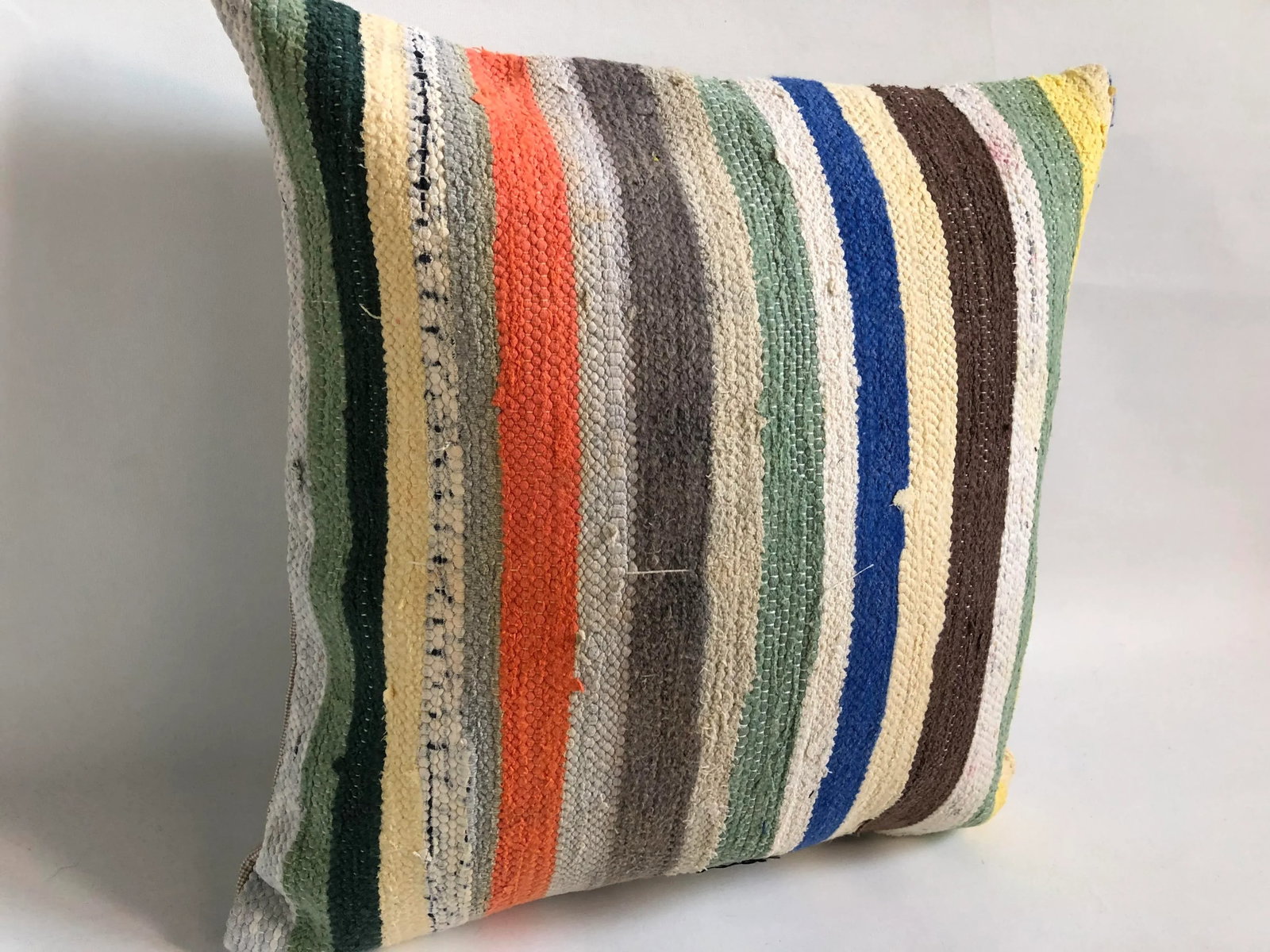 Turkish Striped Design Anatolian Kilim Pillow - 2