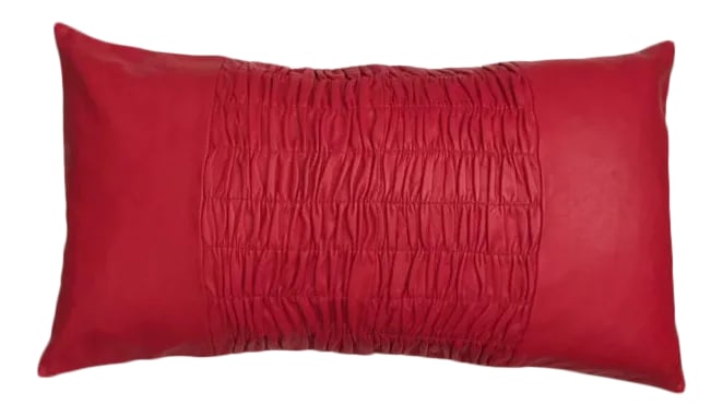 Modern Ruched Leather Pillow Cover: Enjoy this unique Scarlet Red 100% soft lambskin leather ruched center panel, amazing for decor and or functional use. Easy to pair with prints as the accent color and or pair with a full-color story