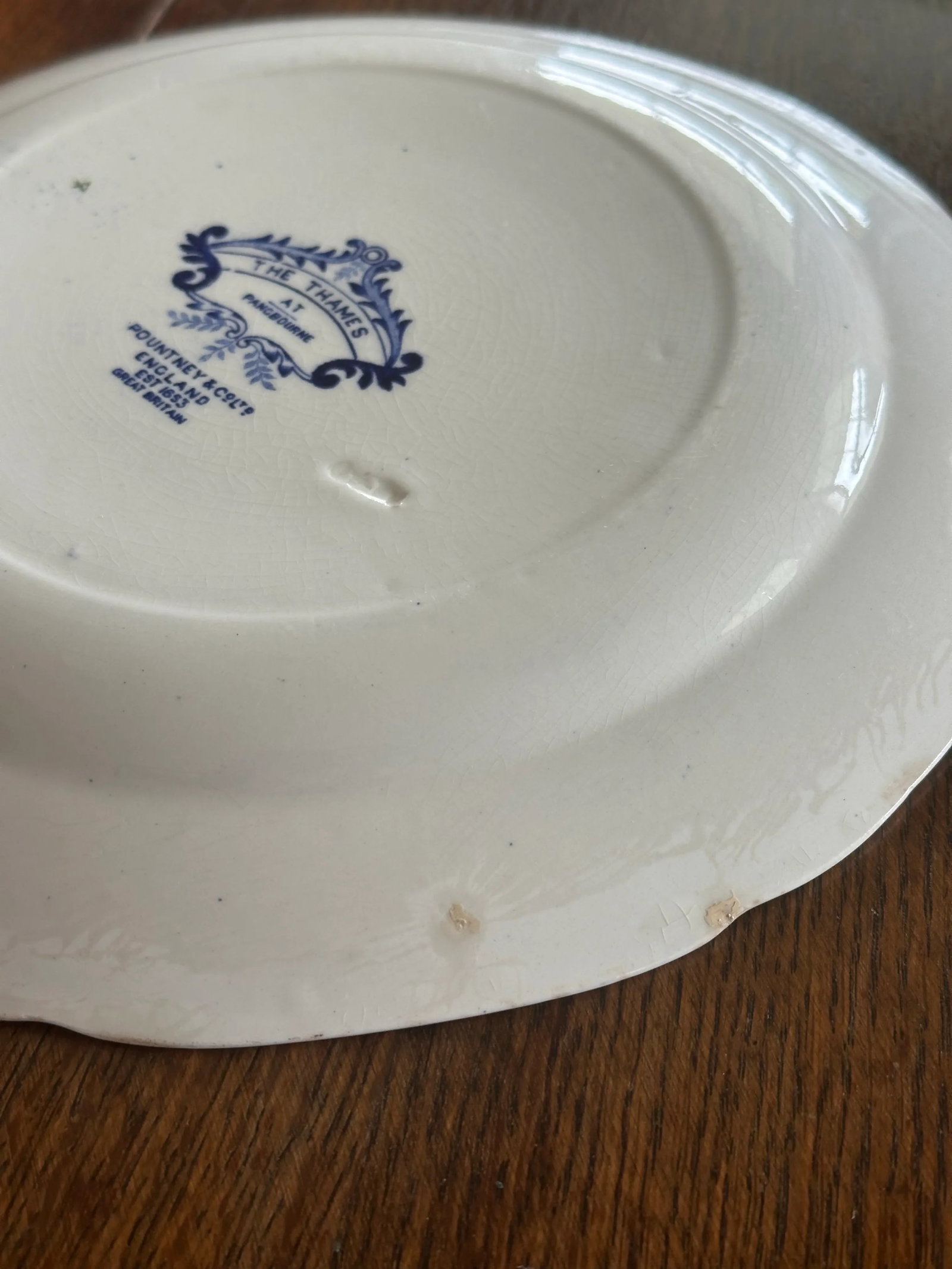 Vintage Pountney & Co the Thames at Pangbourne Blue White Plate - 6
