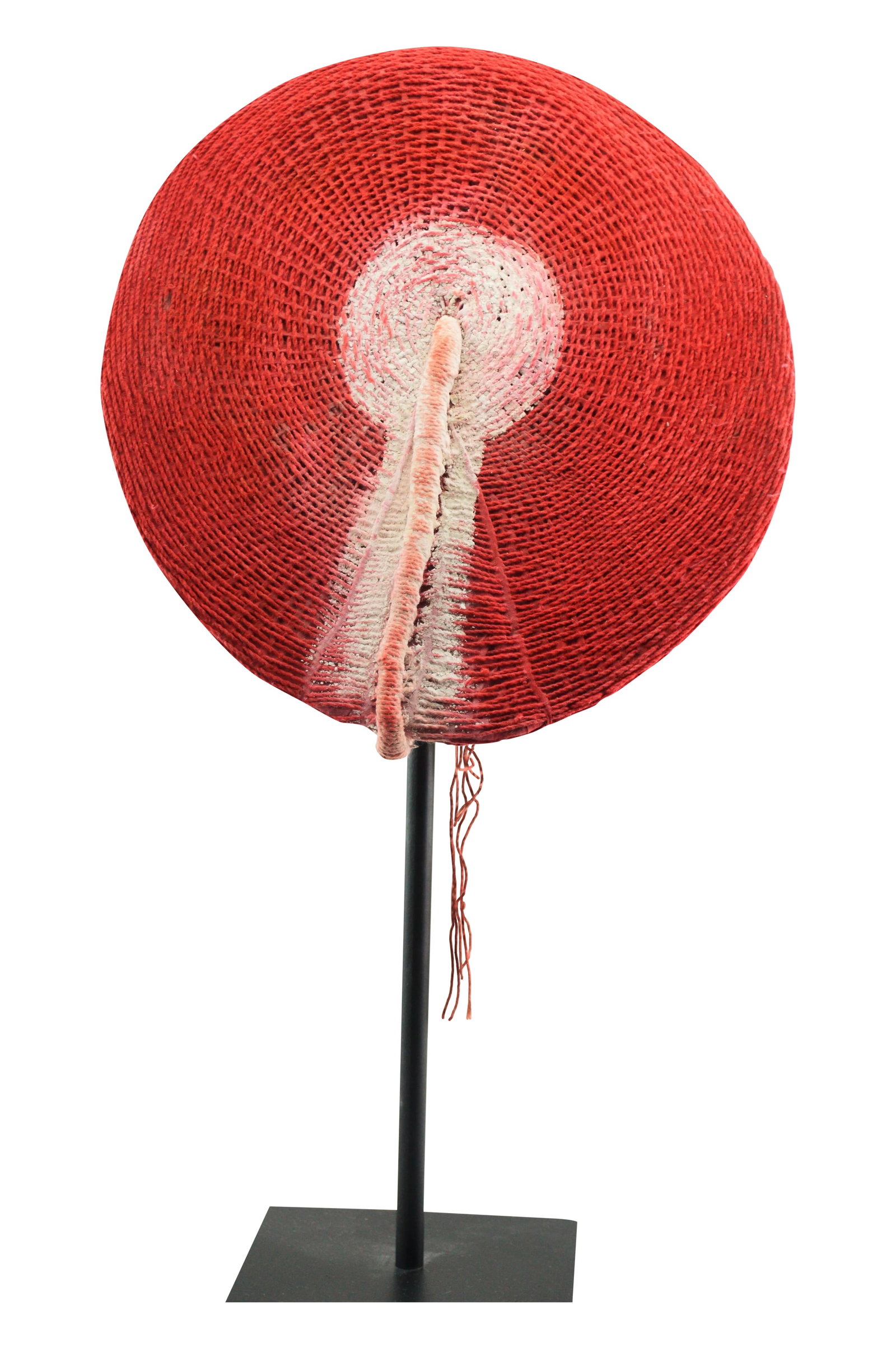 African Zulu Married Womans Hat Tribal Headdress: Beautiful African Zulu Married Woman's Tribal Hat. Constructed of Rope, Fabric, Natural Dyed. The Hat Is Used in Excellent Condition w/Some String Loss. Has Great Patina, Normal Handling/Wear All Cons