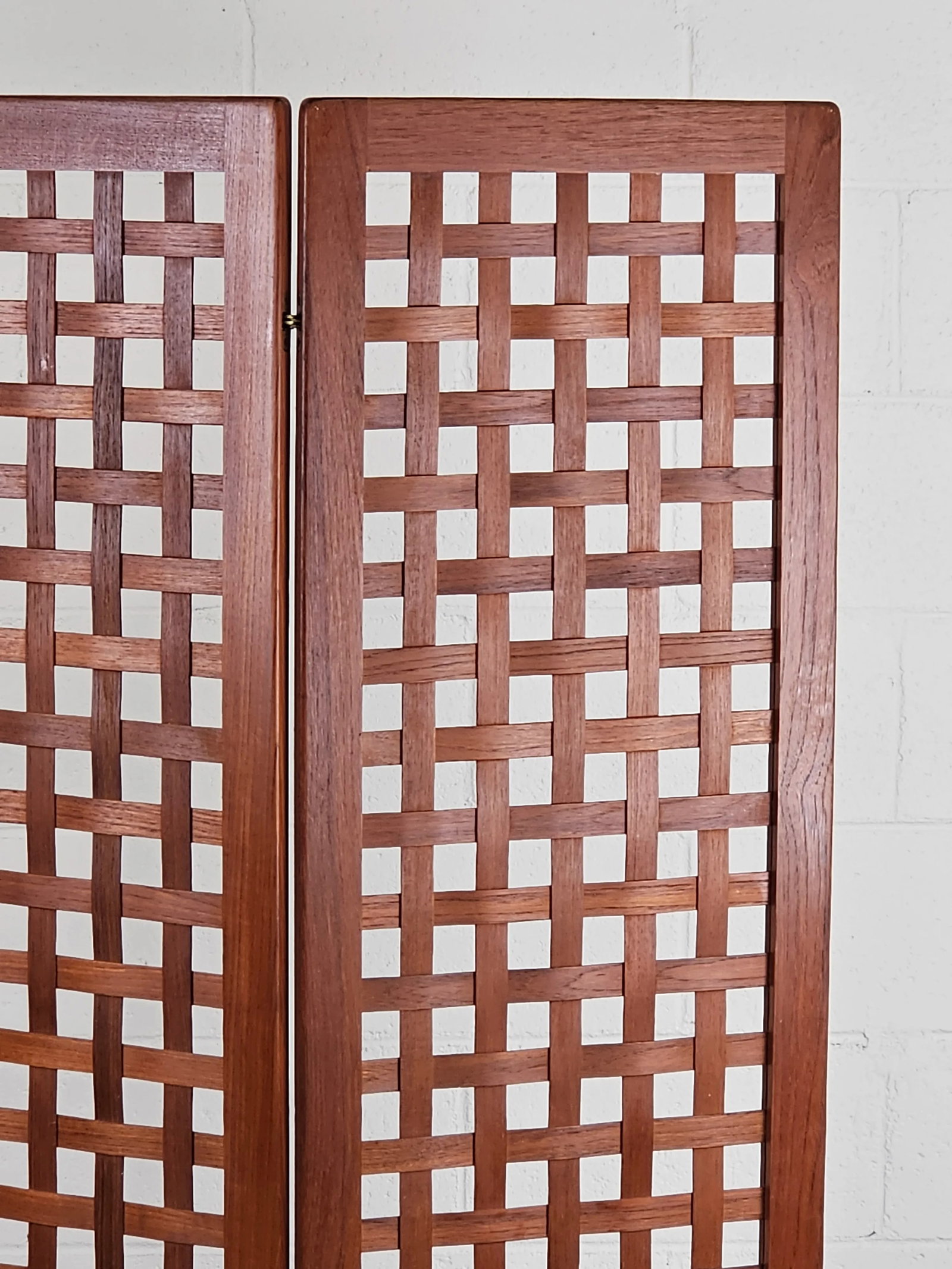 1960s Danish Modern Teak 3 Panel Lattice Folding Screen - 5