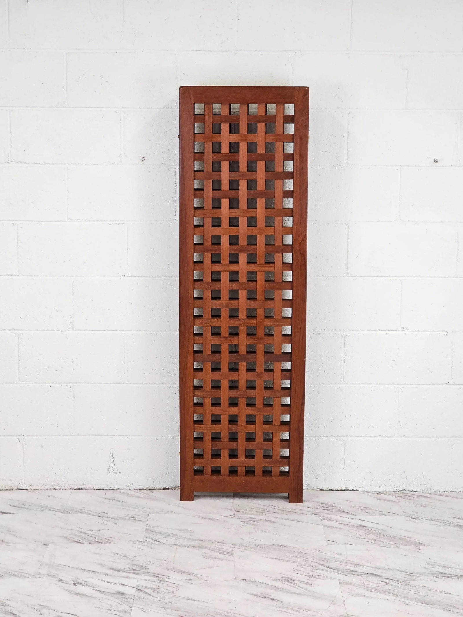 1960s Danish Modern Teak 3 Panel Lattice Folding Screen - 6